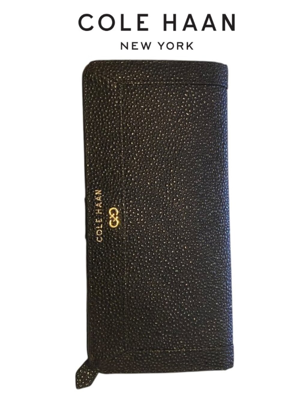 Cole Haan Black Pebbled Leather Continental Slim Folding Long Wallet